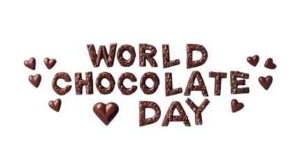 World Chocolate Day Celebrations with Chocolate-Themed Text and Hearts