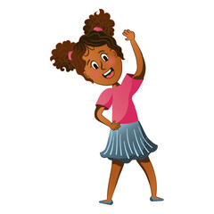 Little Afro American girl doing exercise, active healthy lifestyle for kids in cartoon style, cute yoga pose