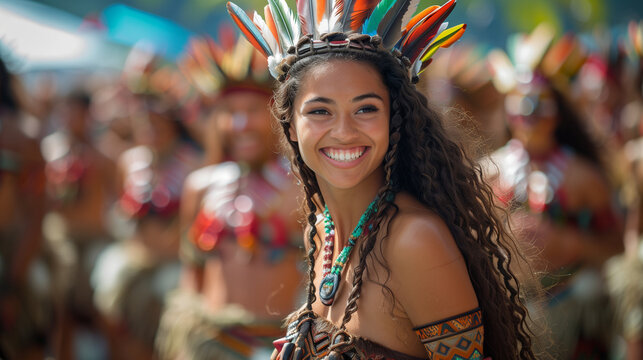 A group performing the haka at a festival, crowds of spectators, colorful costumes and vivid emotions, celebration of culture