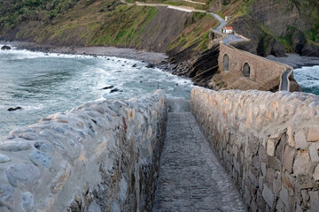 View over San Juan de Gaztelugatxe in Spain during sunrise