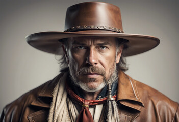 Portrait of wild west sheriff with traditional clothes, isolated white background
