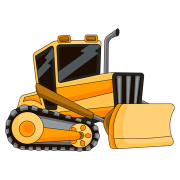 recommend clip art: Yellow track-type tractor or bulldozer removing something, heavy equipment machine, snowplowing vehicle in cartoon style