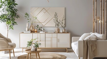 Serene White Living Room with Natural Elements and Elegant Furniture