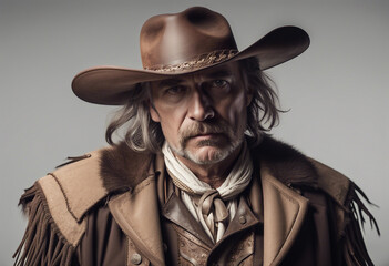 Portrait of wild west sheriff with traditional clothes, isolated white background
