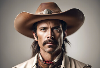 Fototapeta premium Portrait of wild west sheriff with traditional clothes, isolated white background 