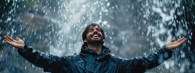 Fototapeta premium Joyful Youth Reveling in the Rain - Embracing Life's Simple Pleasures with Carefree Optimism, 4K Wallpaper