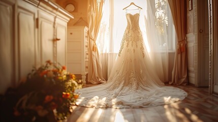 Enchanting Autumn Evening: Cinematic Wedding Dress Fitting in Serene Magazine Style