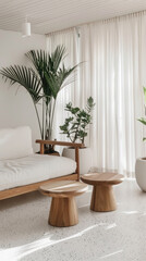 A room filled with various furniture pieces and an abundance of lush green plants creating a cozy and vibrant atmosphere