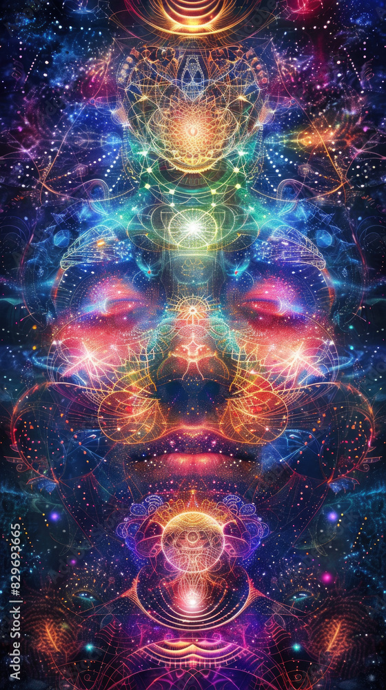 Poster a close-up view of a dynamic and colorful pattern featuring a myriad of different hues and shapes