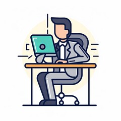 A man is sitting at a desk with a laptop in front of him