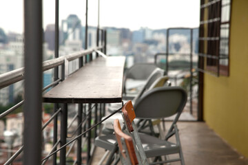 View of the table and chairs in the outdoor cafeteria