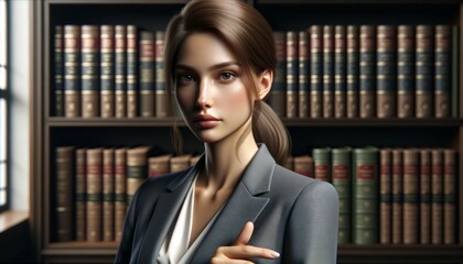 Professional Female Lawyer in a Law Library