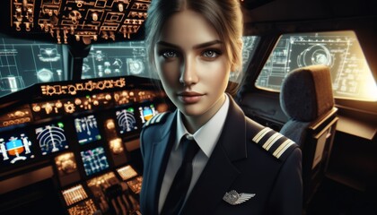 Female Pilot in Modern Cockpit