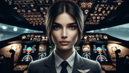 Female Pilot in Cockpit