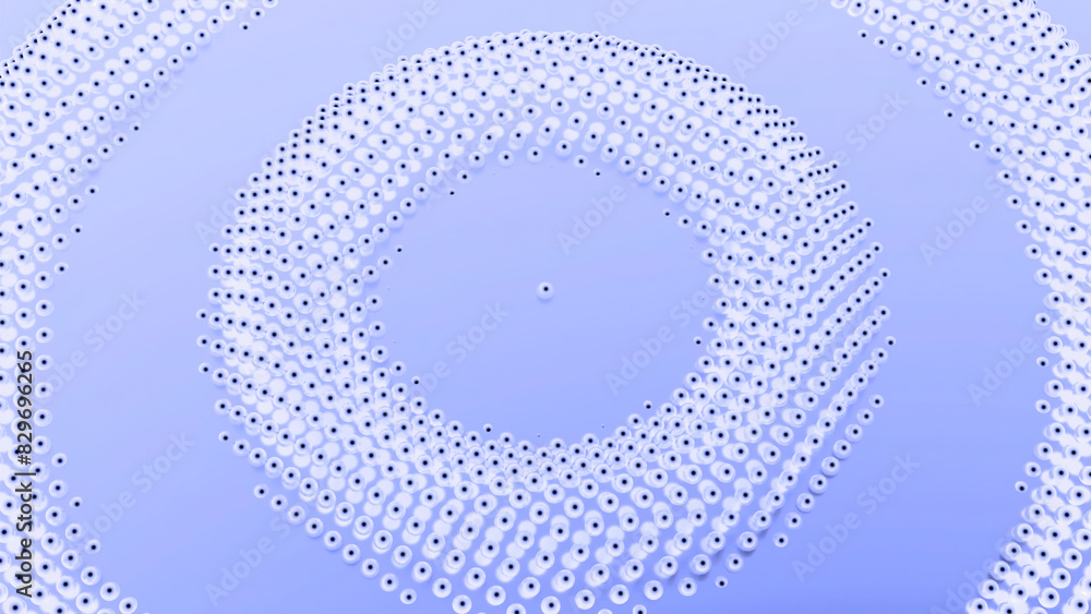 Poster background of pulsating audio wave rings. motion. concentric rings, dotted 3d waving surface.
