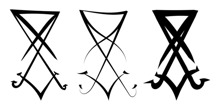 Sigil of Lucifer icon, sticker or t-shirt print design illustration in Gothic style isolated on white background. Vector EPS 10