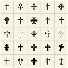 Christian cross vector set. religious crosses collection. Stock vector illustration isolated on white background.