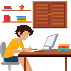 Boy doing homework Illustration

