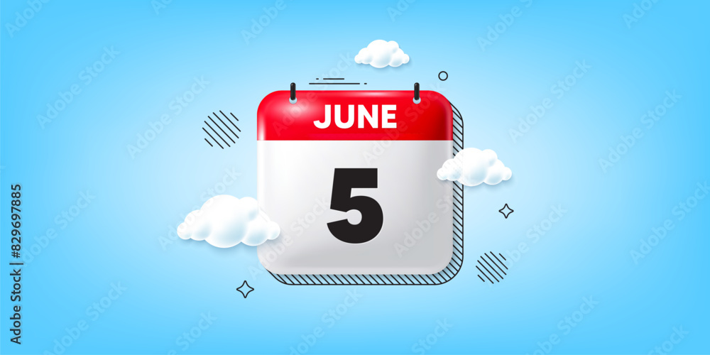 Poster calendar date of june 3d icon. 5th day of the month icon. event schedule date. meeting appointment t