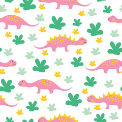 Cute abstract dinosaur seamless pattern illustration