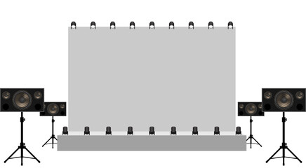 white stage and speaker with spotlight on the truss system on the white background	