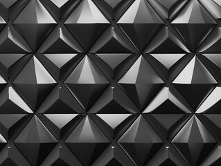Fototapeta premium Abstract geometric pattern with black pyramidal shapes in grayscale. Modern architectural design and construction detail.