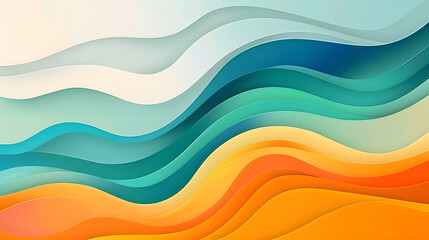 white green blue orange yellow waves gradient background. Generative AI.