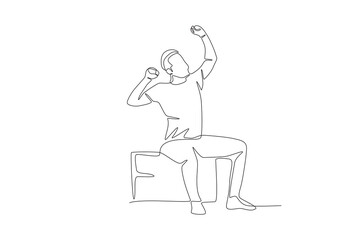 The man sitting has just woken up. Waking up in the morning concept one-line drawing