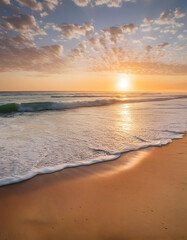 Obraz premium a hyper-realistic wallpaper of a tranquil beach at sunrise, details of the sand, waves, and sky in stunning clarity