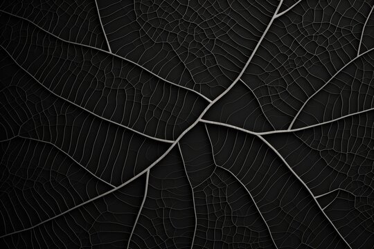 Close-up of intricate leaf veins in black and white, highlighting the detailed texture and organic pattern for artistic and natural design concepts.