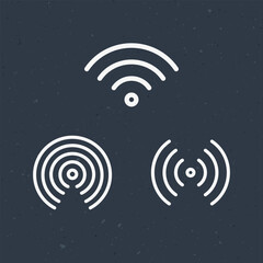 wifi sound signal connection, sound radio wave logo symbol. vector illustration isolated on dark background.