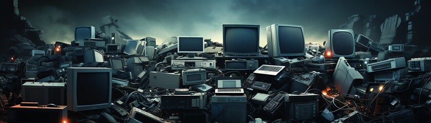 Pile of old electronic devices and circuits Chaotic, detailed, ewaste