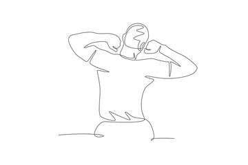 A man who feels refreshed when he wakes up. Waking up in the morning concept one-line drawing