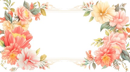 Fototapeta premium Elegant floral frame featuring delicate pink and peach flowers. Perfect for invitations, cards, and decorative projects.