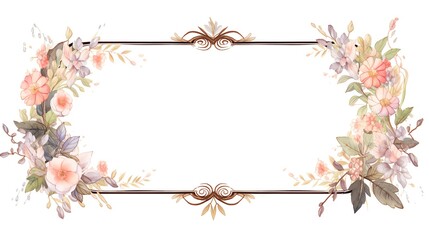 Elegant floral frame with pastel flowers in watercolor style, perfect for invitations, greeting cards, and botanical themed designs.