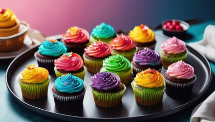 Colorful cupcakes with sprinkles. Close up. 