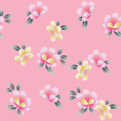 Japanese Sweet Flower Leaf Vector Seamless Pattern