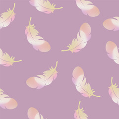 Seamless vector pattern of  pastel color feathers, boho design, children textile fabric design