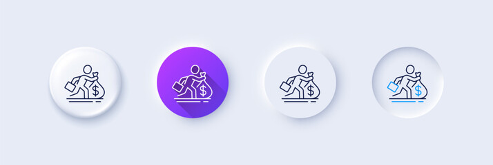 Salary line icon. Neumorphic, Purple gradient, 3d pin buttons. Business wages sign. Cash money bribe symbol. Line icons. Neumorphic buttons with outline signs. Vector