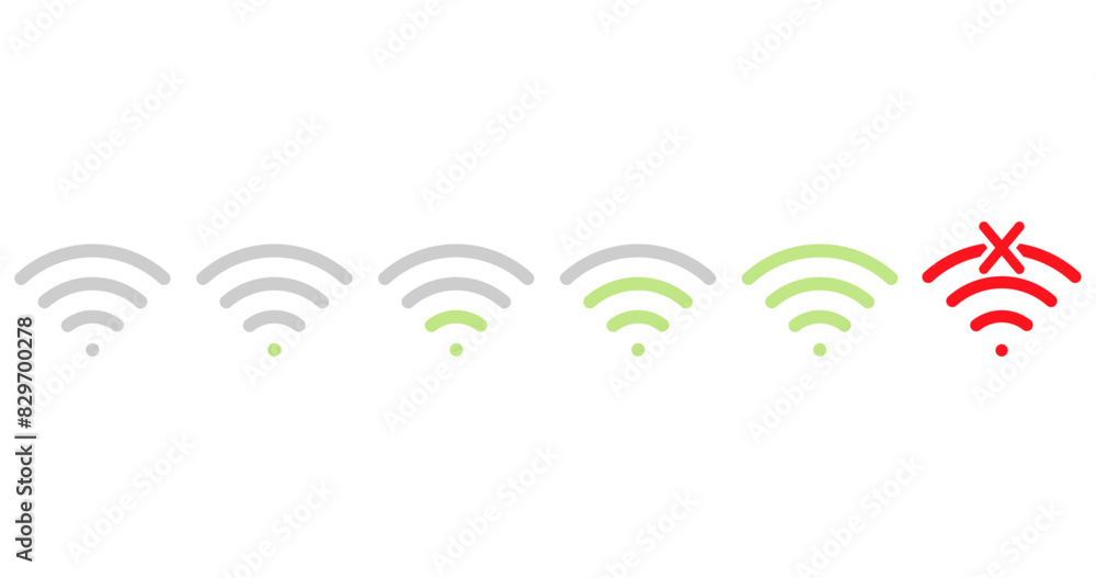 Poster wireless signal level icon set. no wifi. different levels of wi fi signal. vector illustration on wh