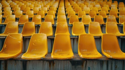 Fototapeta premium Outdoor Chairs. Yellow Tribunes with Symmetrical Seating at Modern Sport Stadium