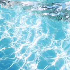 Fototapeta premium Clear blue water in a swimming pool. Sunlight reflecting on the surface. Generative AI.