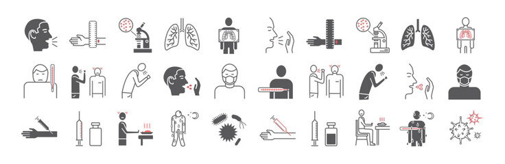 Tuberculosis Symptoms, Treatment. Line icons set. Vector signs for web graphics.