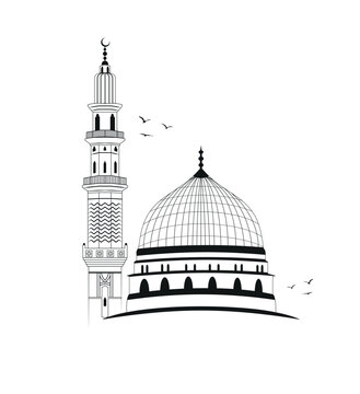 recommend clip art: masjid nabawi at medina saudi-arabia vector illustration icon. hajj mubarak