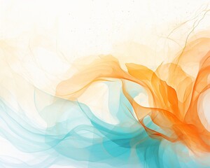 Abstract fluid art featuring vibrant orange and blue swirls blending harmoniously on a white background.