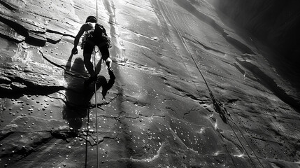 rock climbing sport, black and white theme