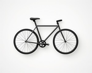 Fototapeta premium Minimalist black bicycle mounted on a white wall, showcasing modern and sleek bike design for urban commuting and transportation.
