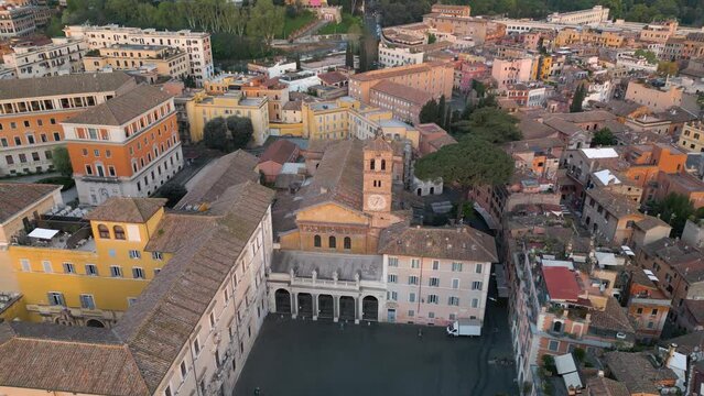 Birds Eye View Above Main Piazza in Popular Roman Neighborhood
