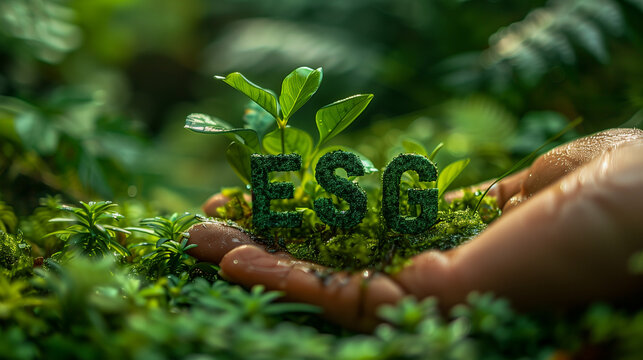hand with ESG word in nature