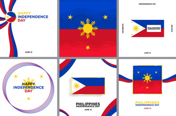 Philippines Independence Day Collection. Square. June 12. Philippines Flag themed concept. Modern. Paper craft. Philippine memorial holiday. Editable vector illustration. EPS 10. Social Media Template